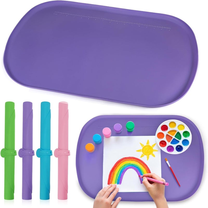idooss Silicone Art Mats for Kids 24” x 16”, Silicone Craft Mats with Raised Edges, Paint Mats for DIY, Paint, Crafts, Clay, Jewelry-Making (Purple) - Image 1